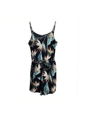 NWT | Black Tropical Bird of Paradise Adjustable Strap Shorts Romper | Small